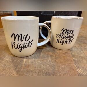 Elegant Cream Mr. Right and Mrs. Always Right Mugs New in Box Gold Trim